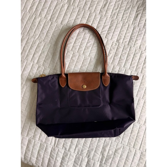 Longchamp Handbags - Longchamp Le Pliage Medium Shoulder Tote Bag 2013 Purple Nylon Leather Trim